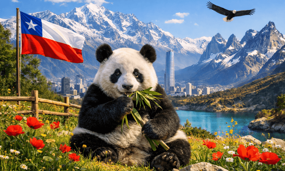 Un panda en un paisaje Chileno